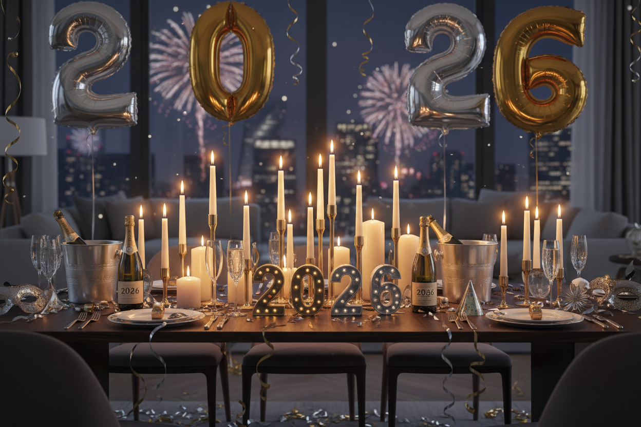 new years 2026 celebration with candles
